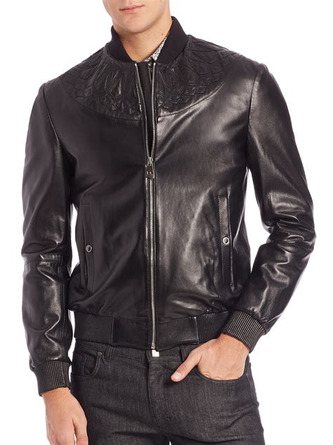 men's versace leather jacket|versace black denim jacket.